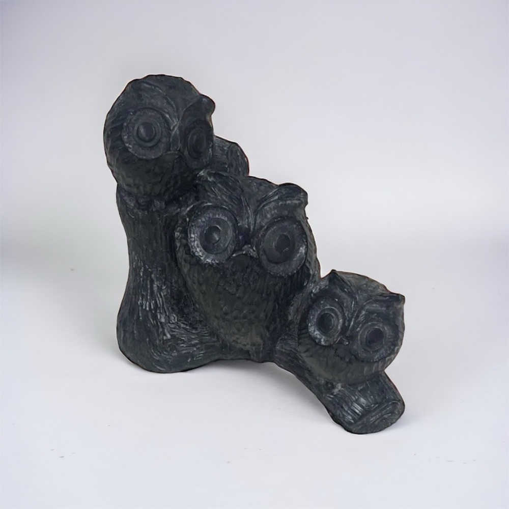 Vintage Wolf Original Owl Soapstone Figurine Handmade Canada Sculpture 3 Owls